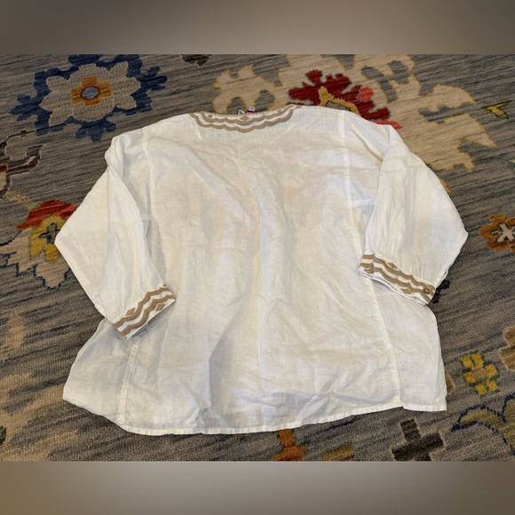 Johnny Was Charlotte Peasant Blouse white linen floral embroidery 3/4 sleeve S - Picture 6 of 6
